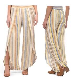NWT Drew Whitney Wide Leg Tulip Linen Blend Pants M Striped Boho